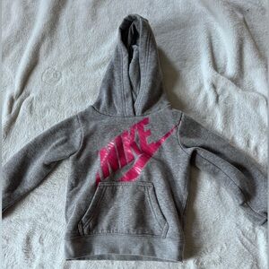 Nike Kids Gray Hoodie with Hot Pink Swoosh Logo